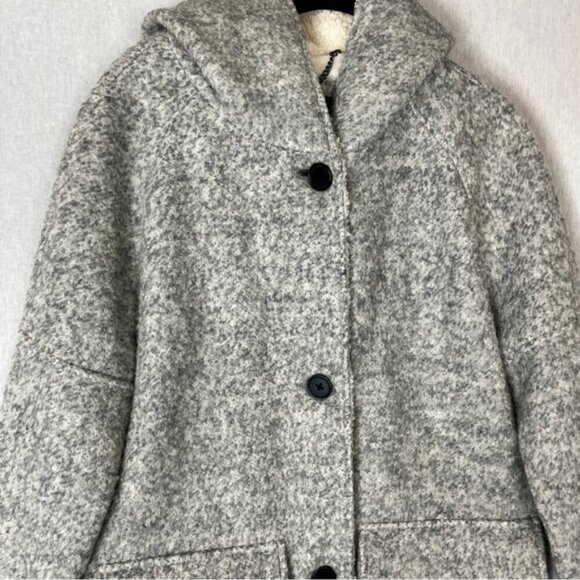 London Fog hooded sherpa wool blend long button front faux fur coat Sz S - Picture 4 of 11